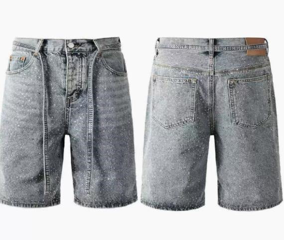 Men's Sparkling Diamond-Encrusted Jeans with Diamond Belt - High Street Style Long Pants