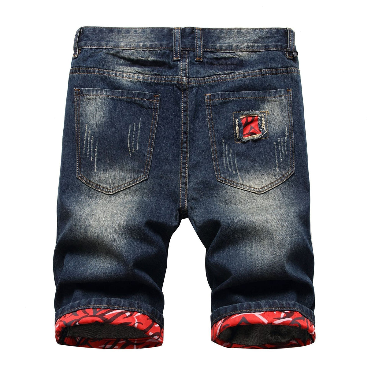 Retro punk ripped five-point straight leg denim shorts