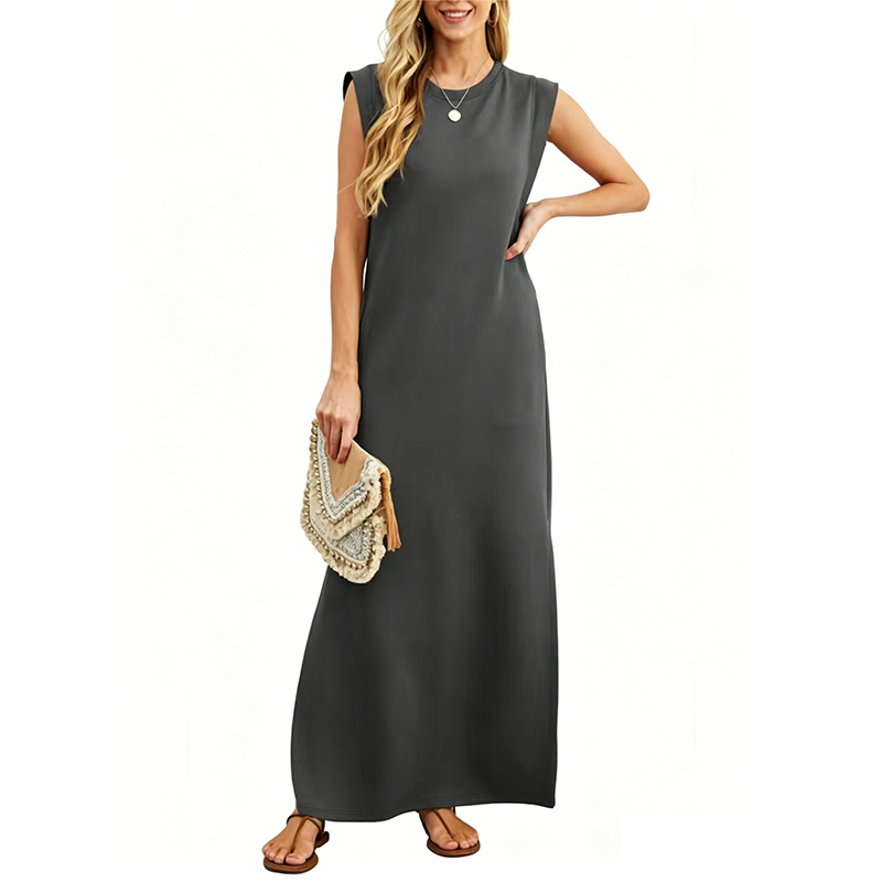 Casual Crew  Neck Sleeveless Maxi Dress