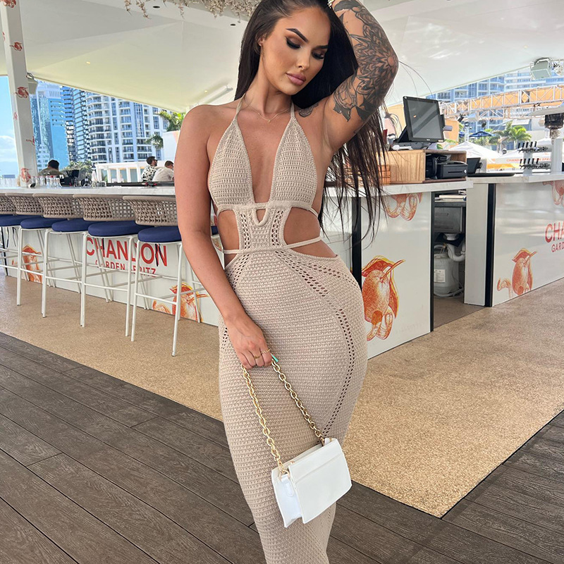 Halter Neck Cutout Knit Bodycon Mini Dress