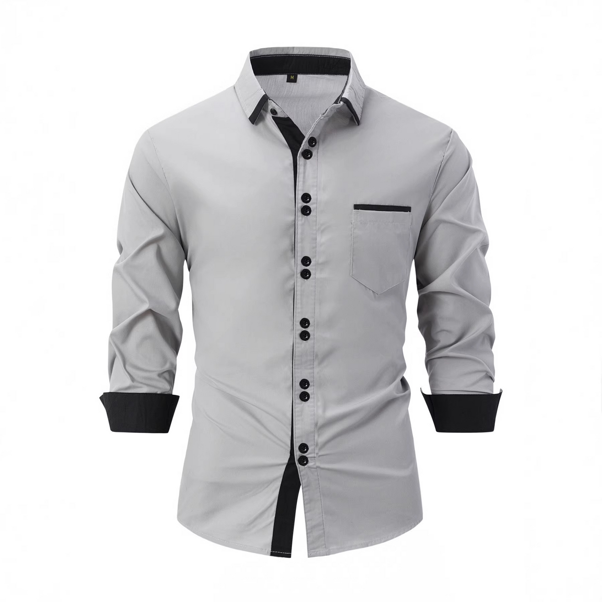 Men's Fashion Color Block Business Lapel Long-Sleeve Shirt
