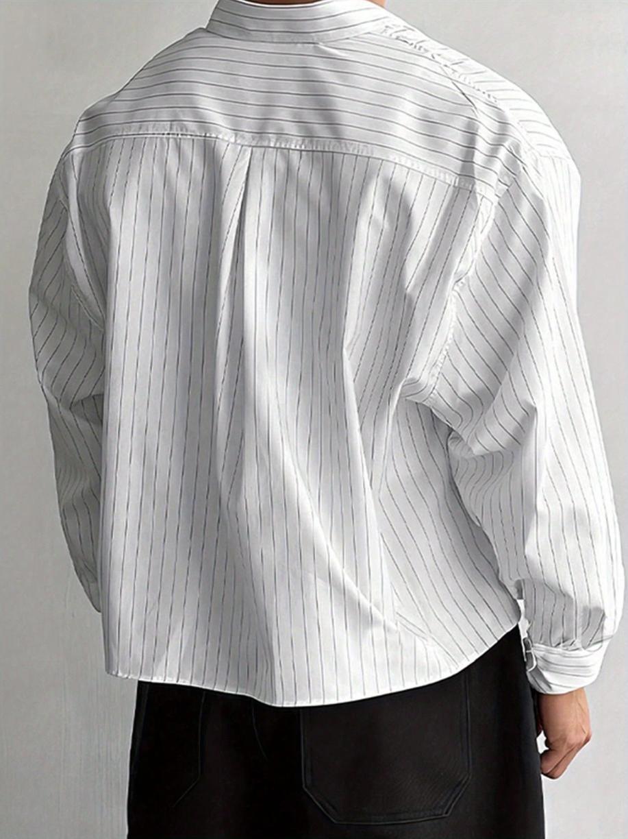 Men's striped shirt, loose-fitting long-sleeved solid color shirt