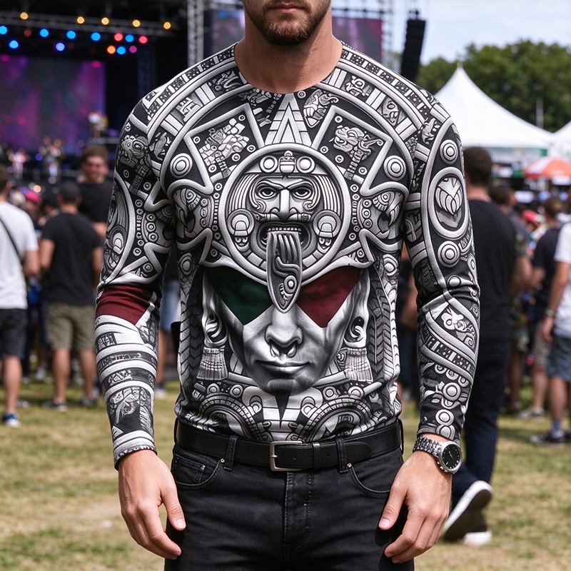 Men’s Ancient Tribal Full Print Long Sleeve Crew Neck T-Shirt