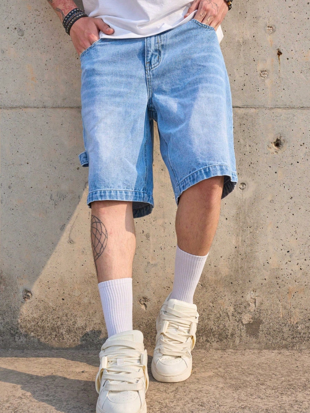 Men's Vintage Washed Casual Light Blue Denim Shorts