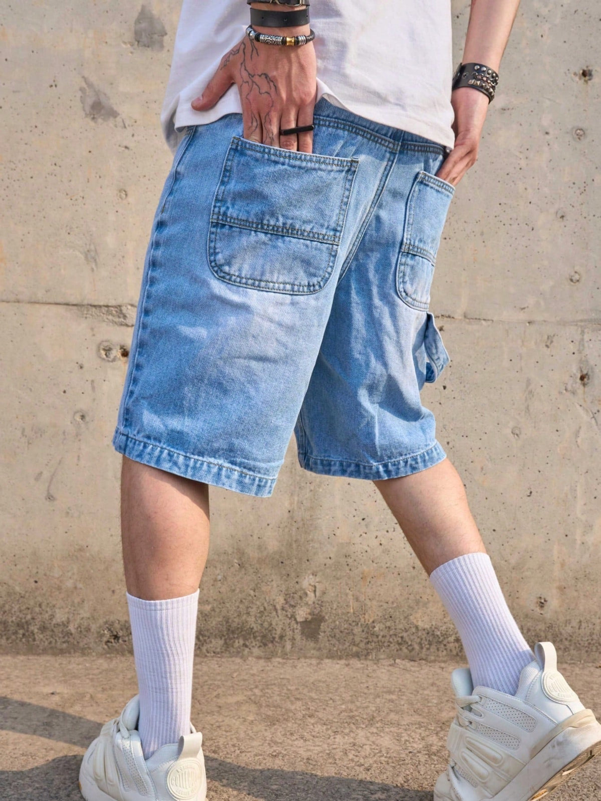 Men's Vintage Washed Casual Light Blue Denim Shorts
