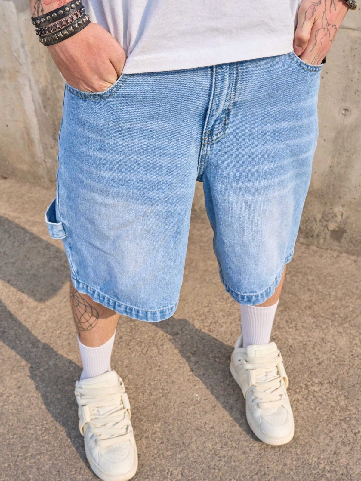 Men's Vintage Washed Casual Light Blue Denim Shorts