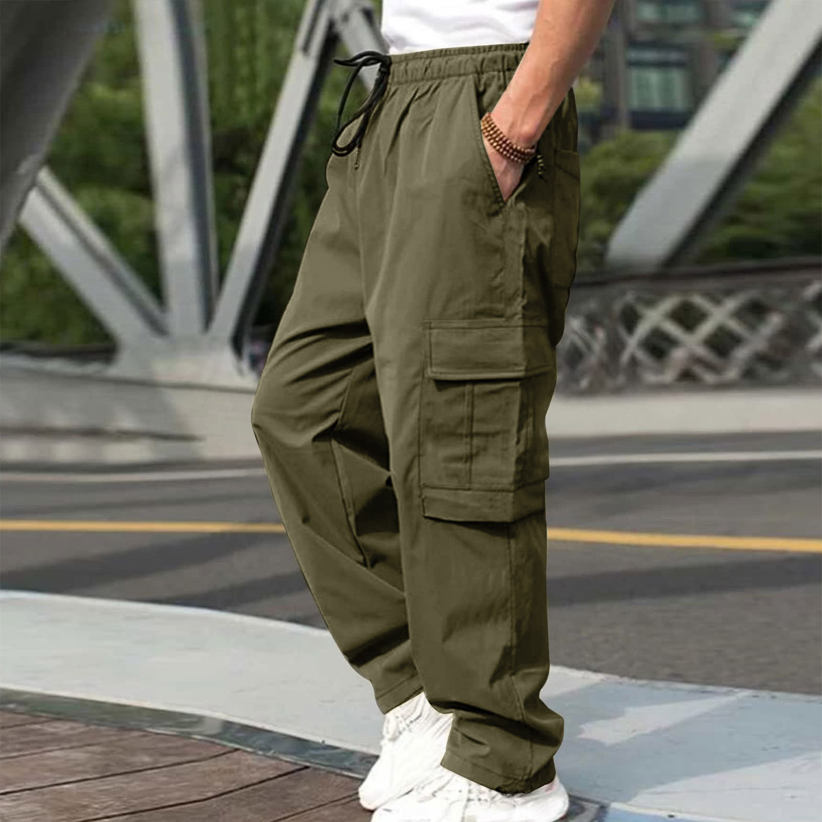 Men’s Elastic Waist Cargo Jogger Pants
