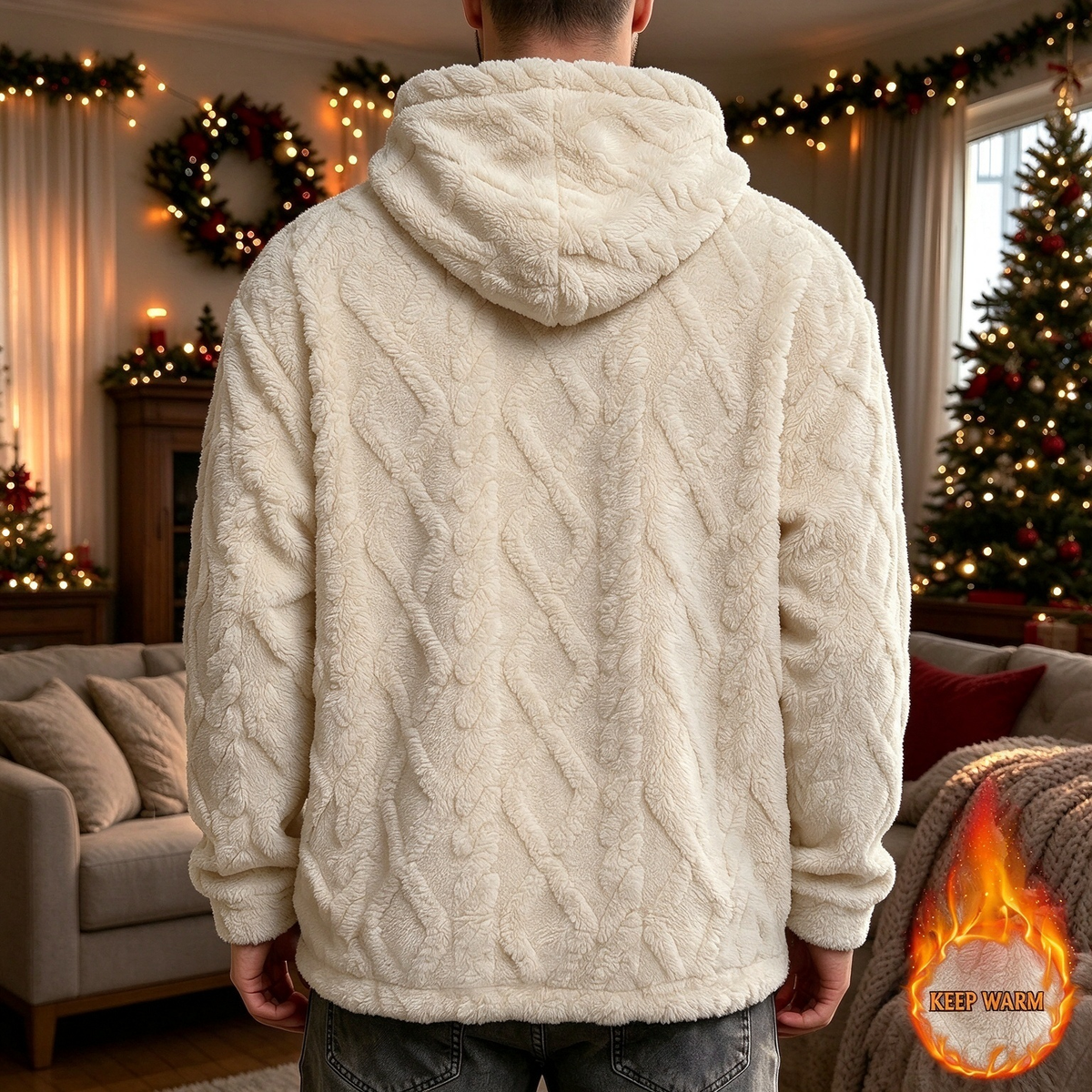 Mens Textured Plush Thermal Hoodie Top