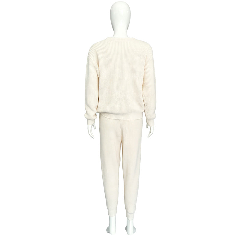 Casual Ribbed Knit Two Piece Loungewear
