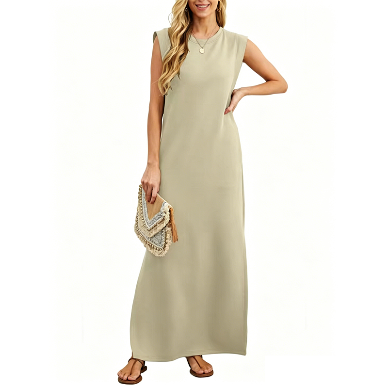 Casual Crew  Neck Sleeveless Maxi Dress