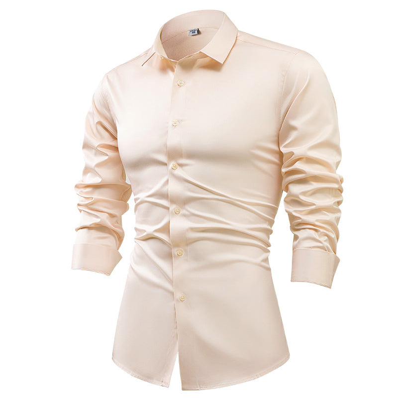 Men's silk satin long-sleeved dress shirt, business casual button-down shirt