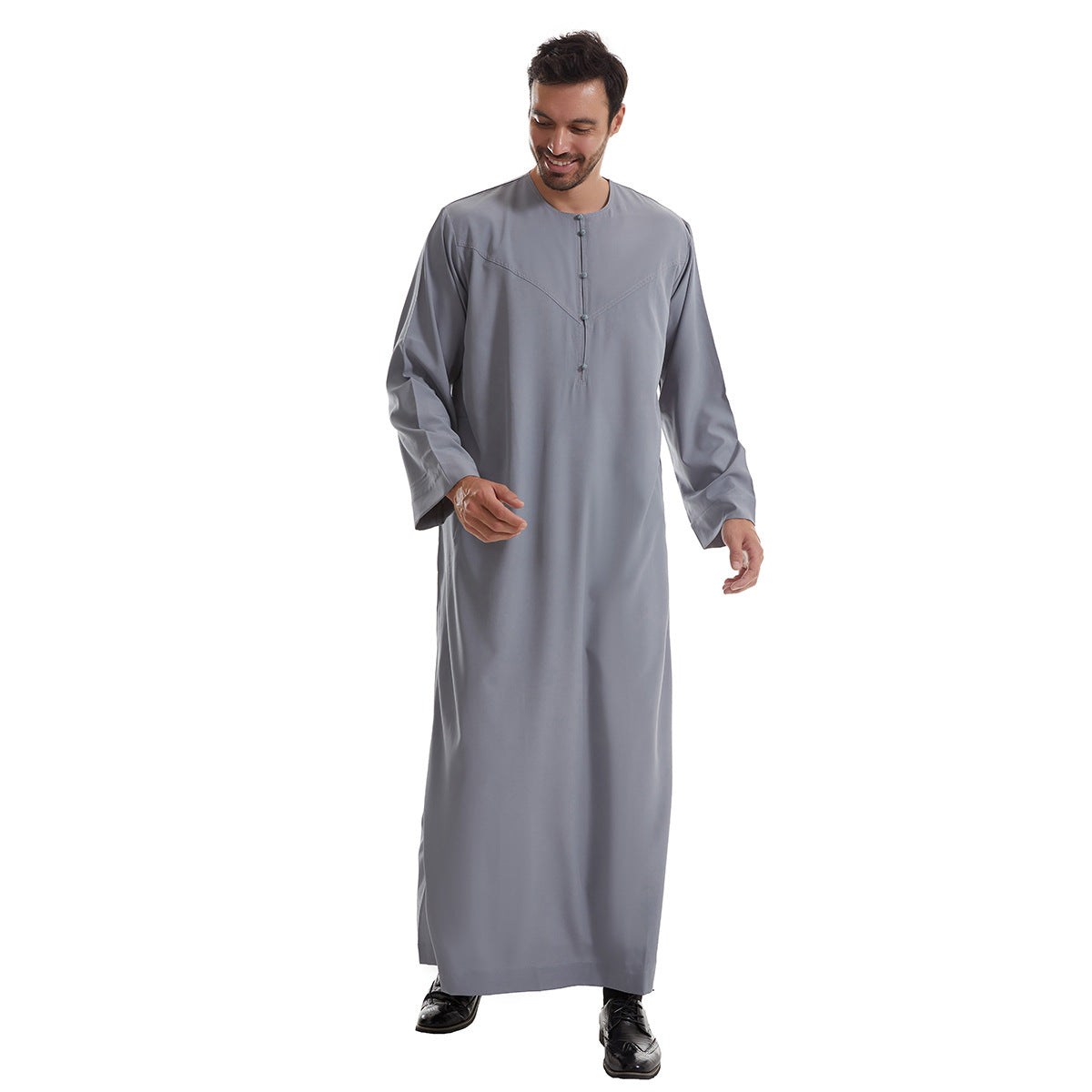 Men's solid color long Muslim robe with pockets