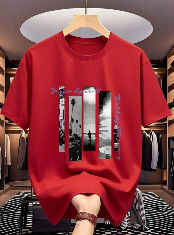 Men's Cotton Short Sleeve T-Shirt Vintage Scenery Graphic Crew Neck Casual Tee