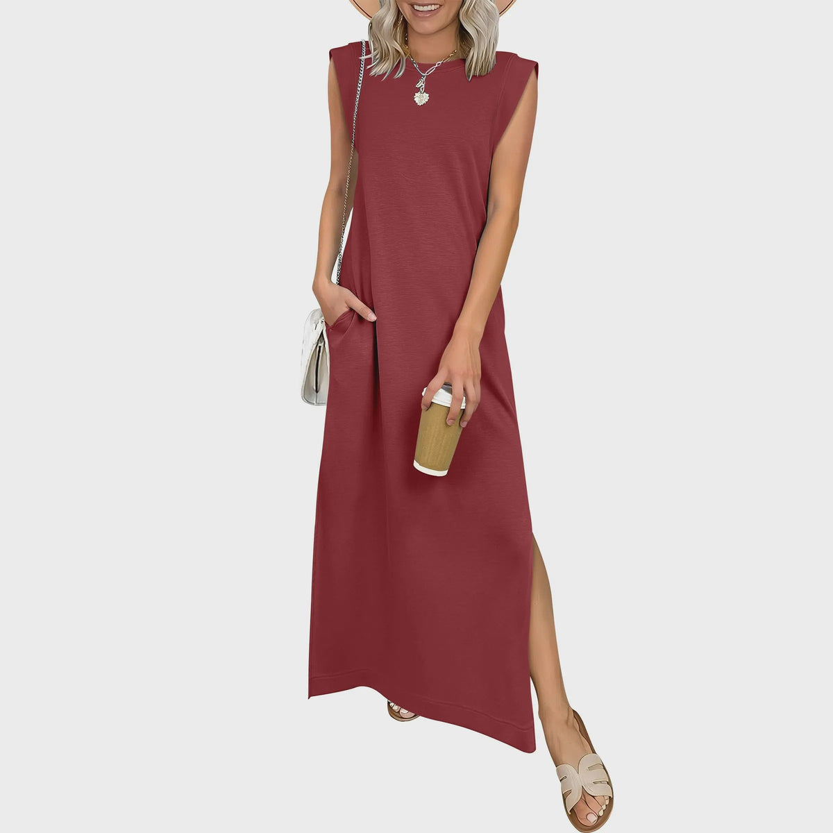 Casual Crew  Neck Sleeveless Maxi Dress