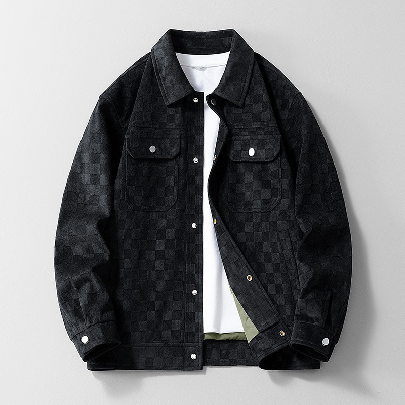 Men’s Collared Checkerboard Suede Jacket