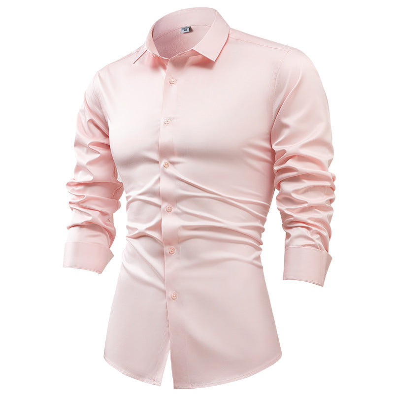 Men's silk satin long-sleeved dress shirt, business casual button-down shirt