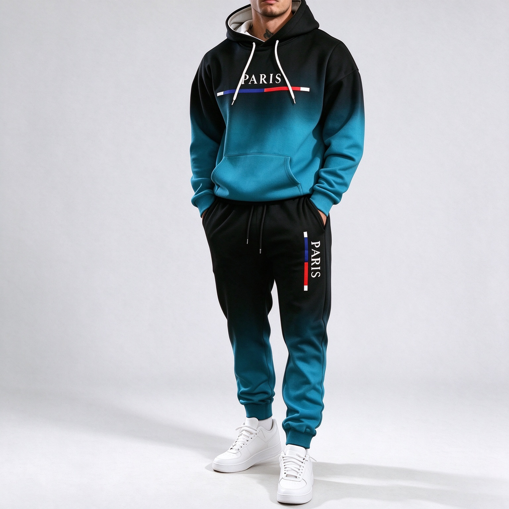 Casual Paris Print Hoodie & Jogger Suit
