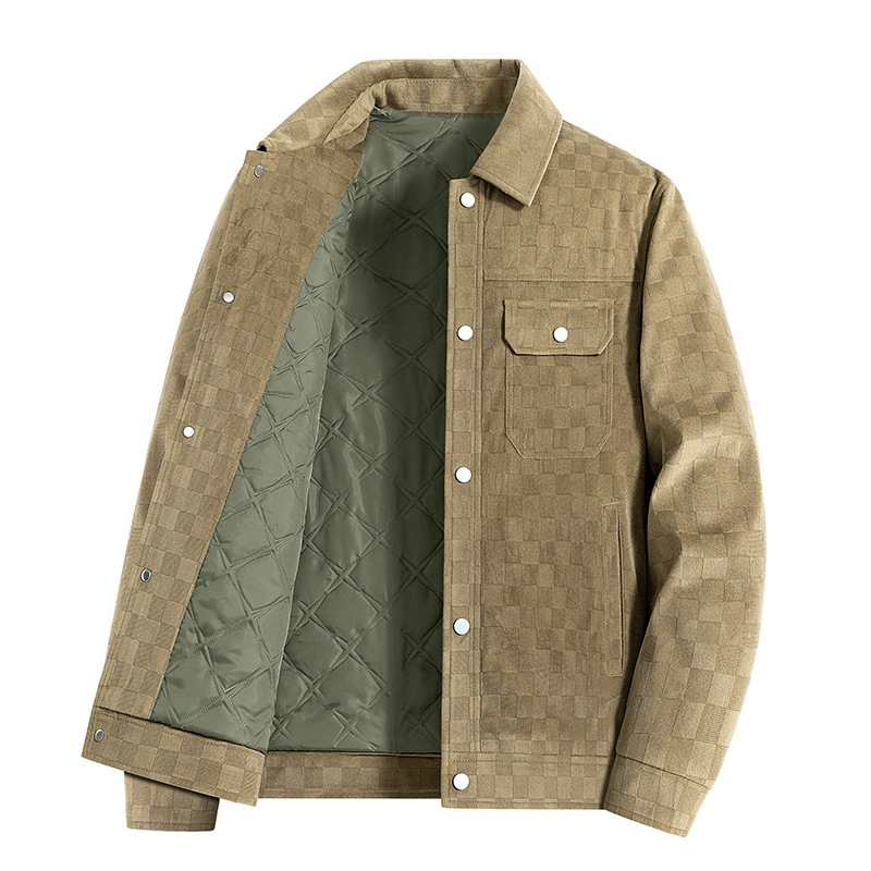 Men’s Collared Checkerboard Suede Jacket