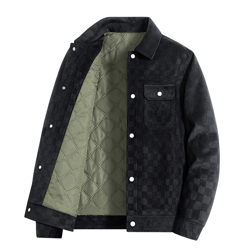 Men’s Collared Checkerboard Suede Jacket
