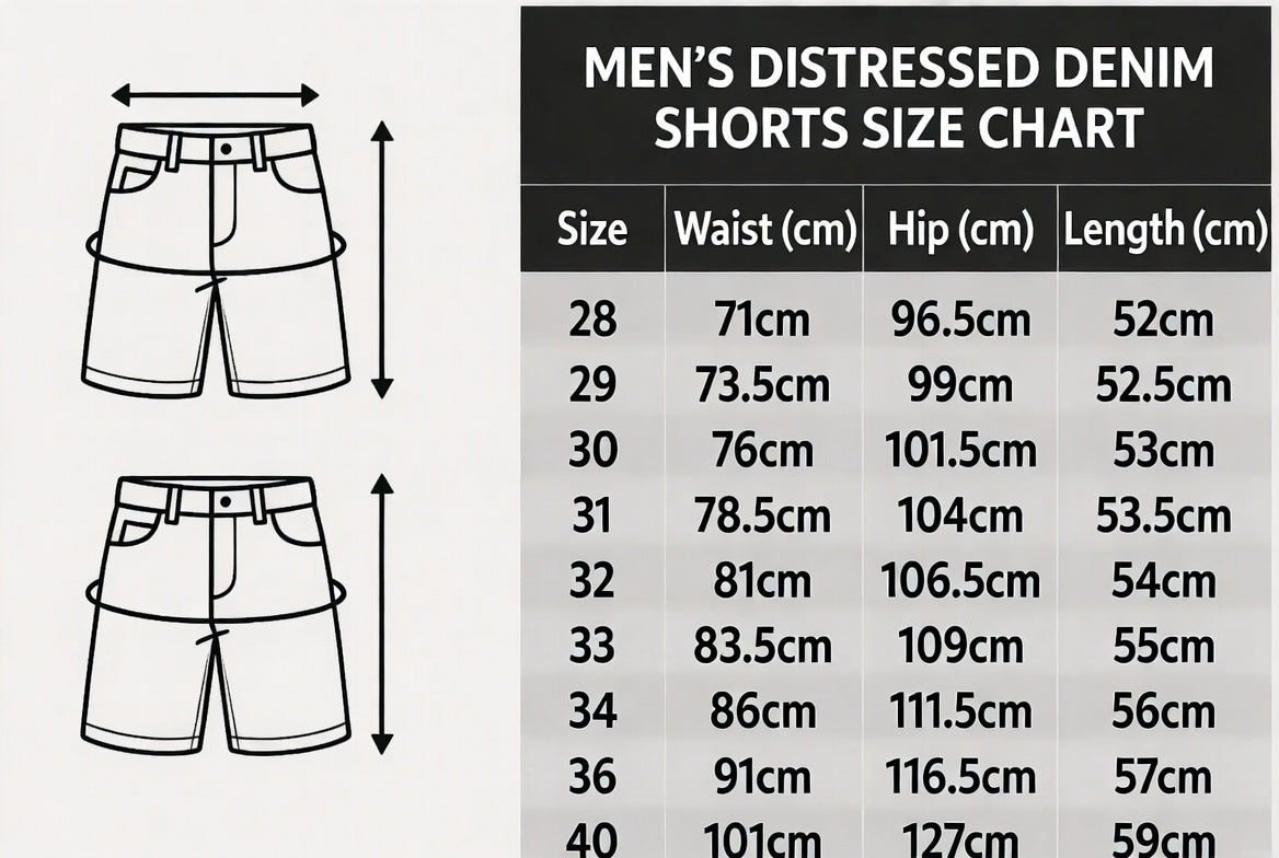 Distressed men's denim shorts with many holes