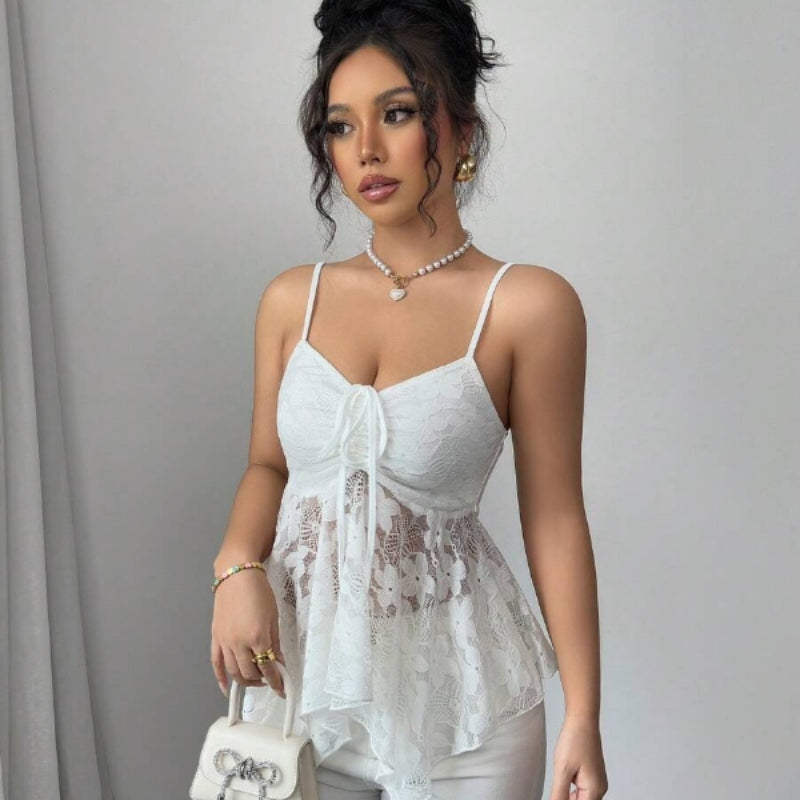 Floral lace camisole with spaghetti straps