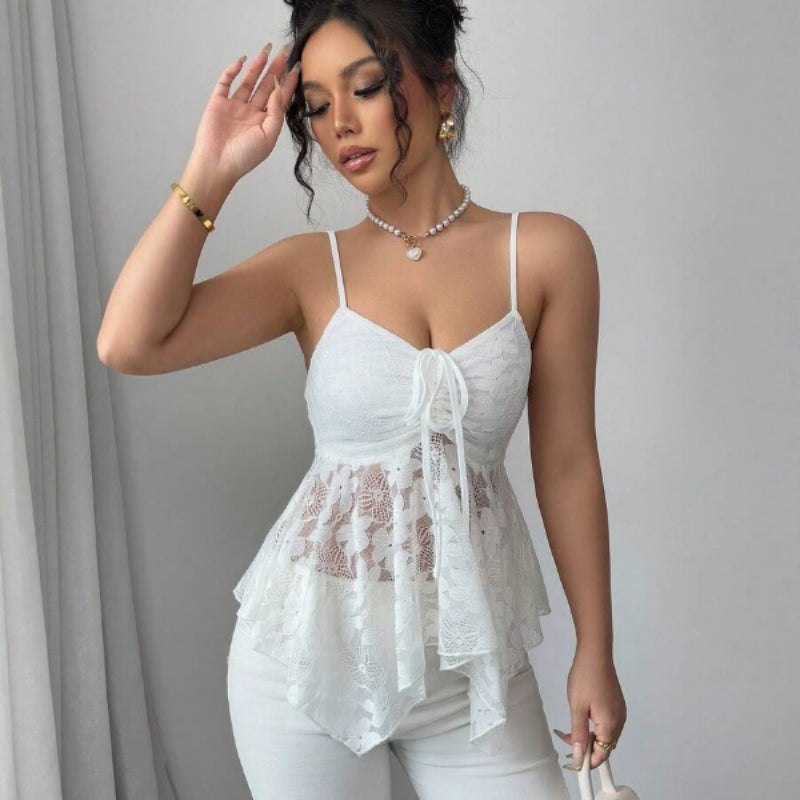 Floral lace camisole with spaghetti straps