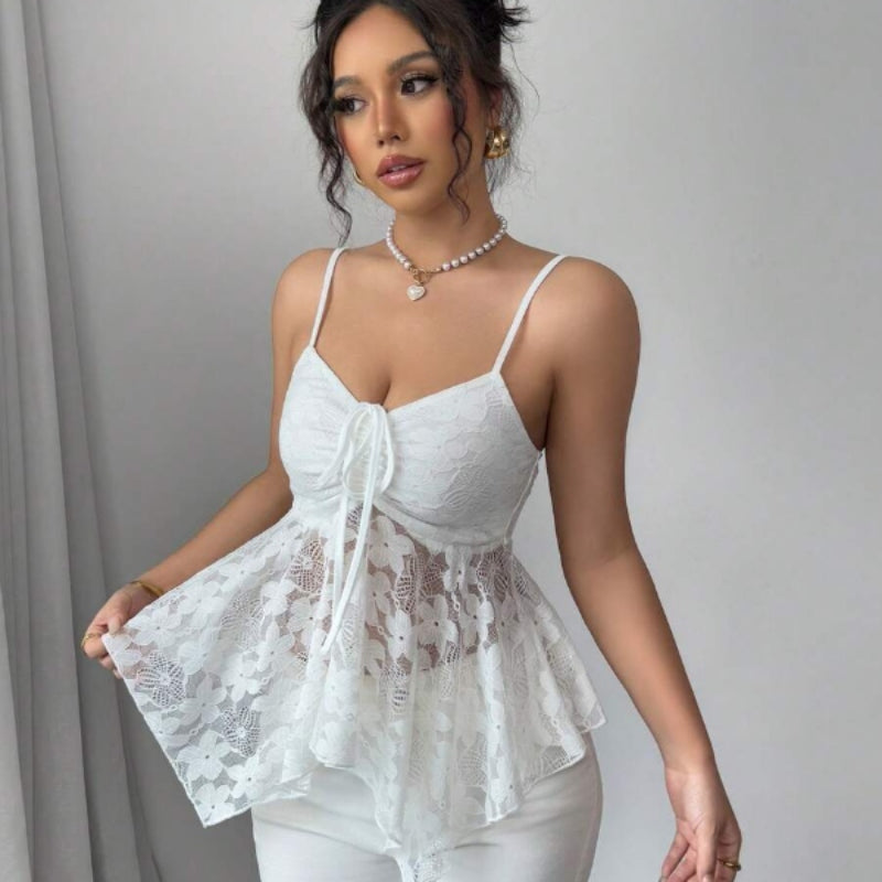 Floral lace camisole with spaghetti straps