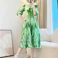 Elegant Printed Stretch Pleated Maxi Dress