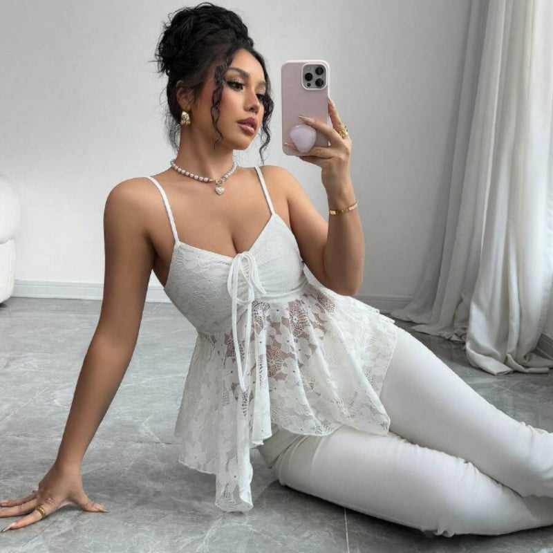 Floral lace camisole with spaghetti straps